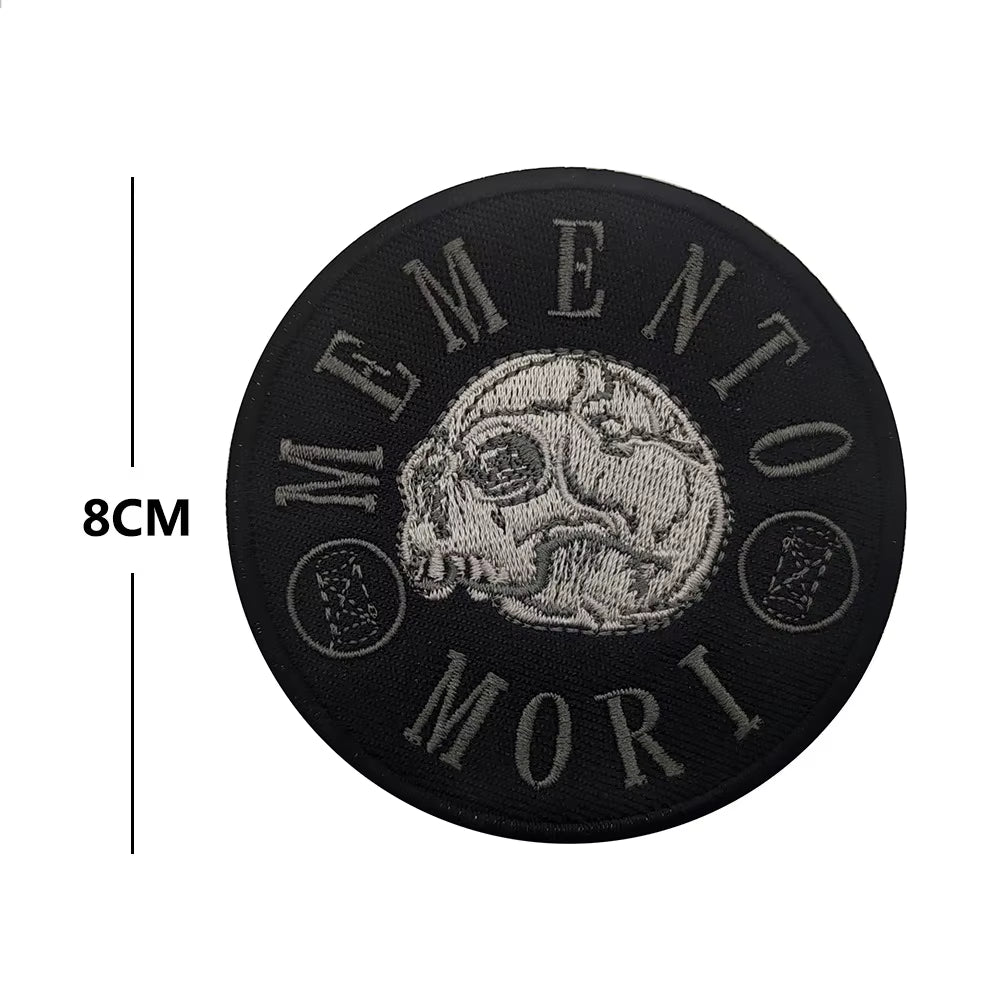 Memento Mori Warning Embroidered Patch Tactical Emblem Armband Skull Applique Skull and Bones Memorial Tactical Badge Armband