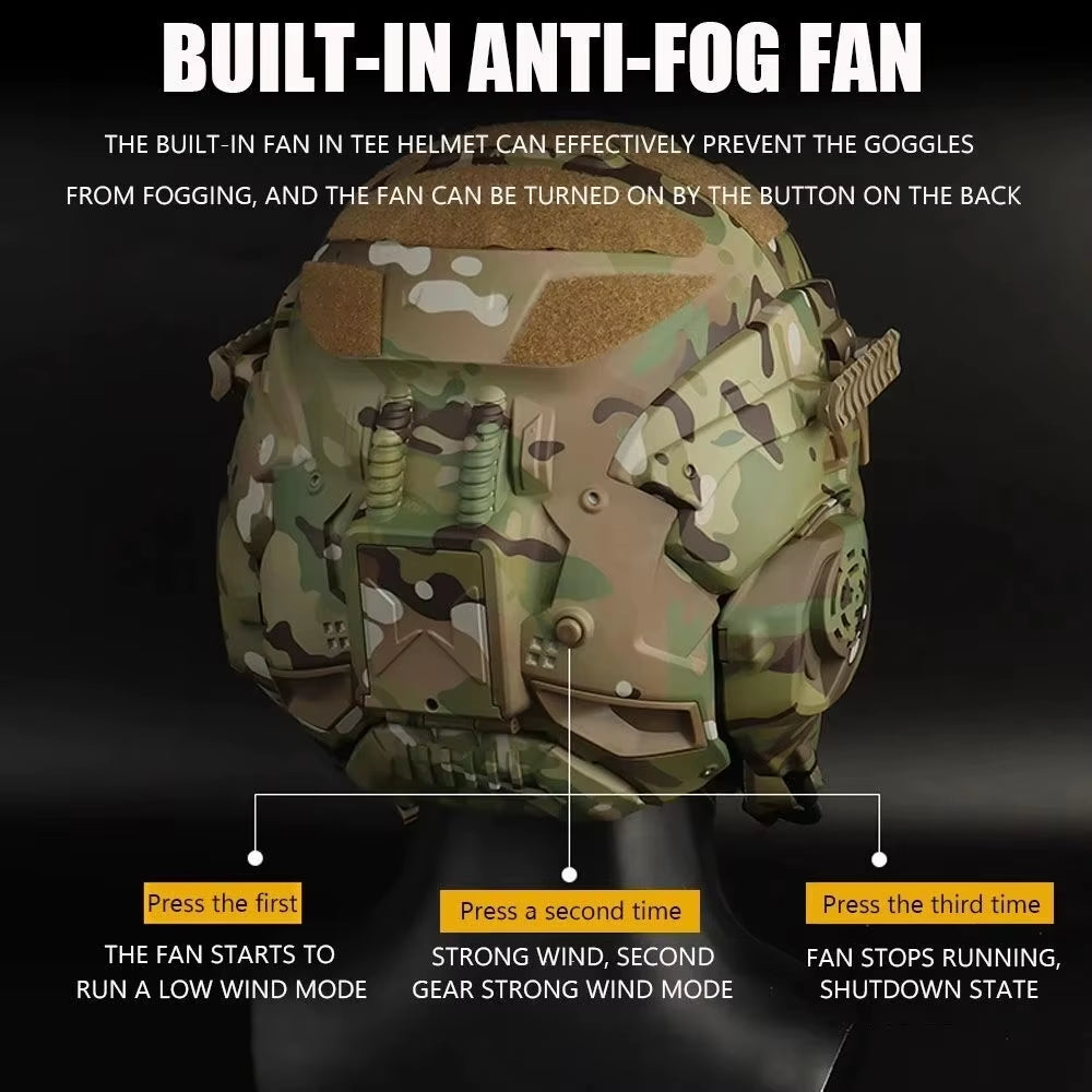 W-Ronin Assault Tactical Helmet and Tactical Mask Modular Design Built-In Headset Anti-Fog Fan Helmet Airsoft Hunting Equipment