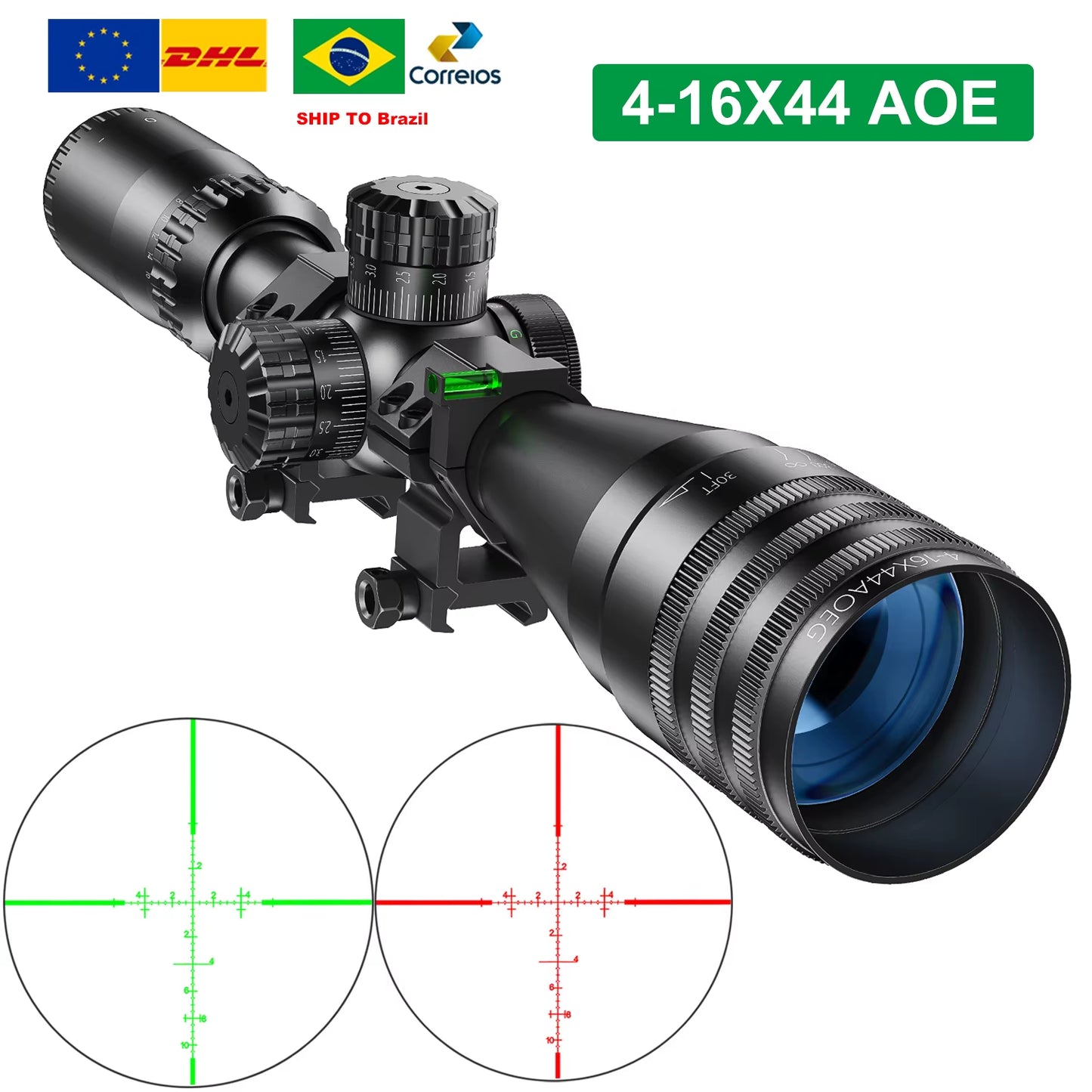Tactical 4-16X44 AOE Riflescope Hunting Scopes Tactical Airsoft Luneta Para Rifle De Caça Red Green Illuminated Sight Sniper