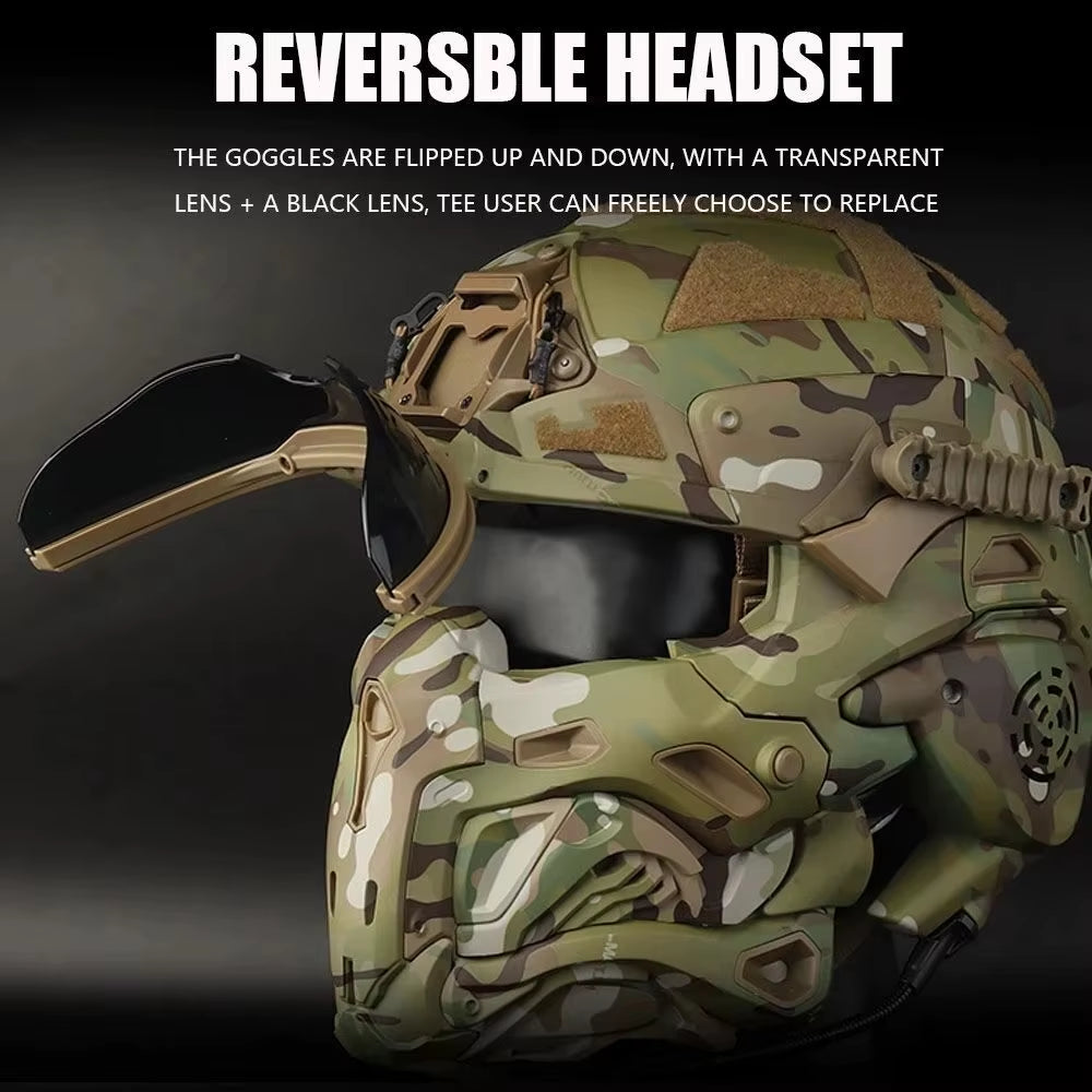 W-Ronin Assault Tactical Helmet and Tactical Mask Modular Design Built-In Headset Anti-Fog Fan Helmet Airsoft Hunting Equipment