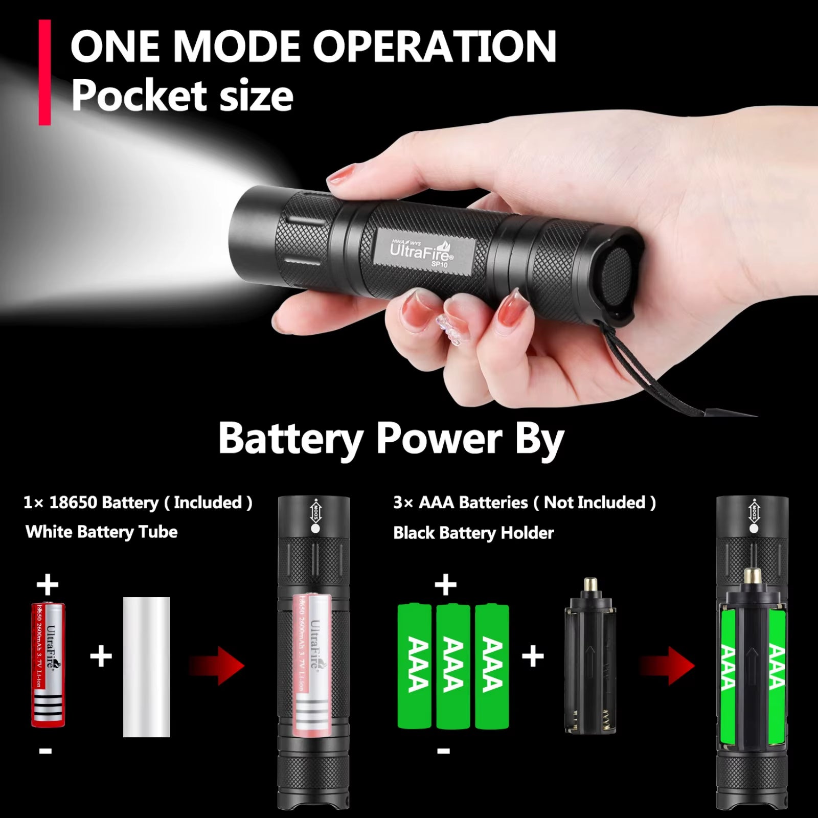 SP10 Mini Zoomable Flashlight Super Bright 800LM AAA EDC LED Flashlights 18650 Rechargeable Torch Light Emergency Lamp