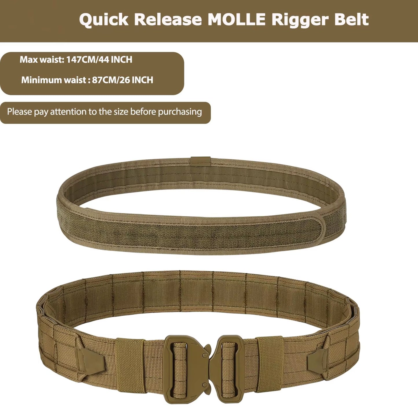 8-In-1 Hunting Tactical Battle Belt with Accessories Tactical Combat Belt Quick Release Rigger Belt Heavy Duty Belts 8 Pcs