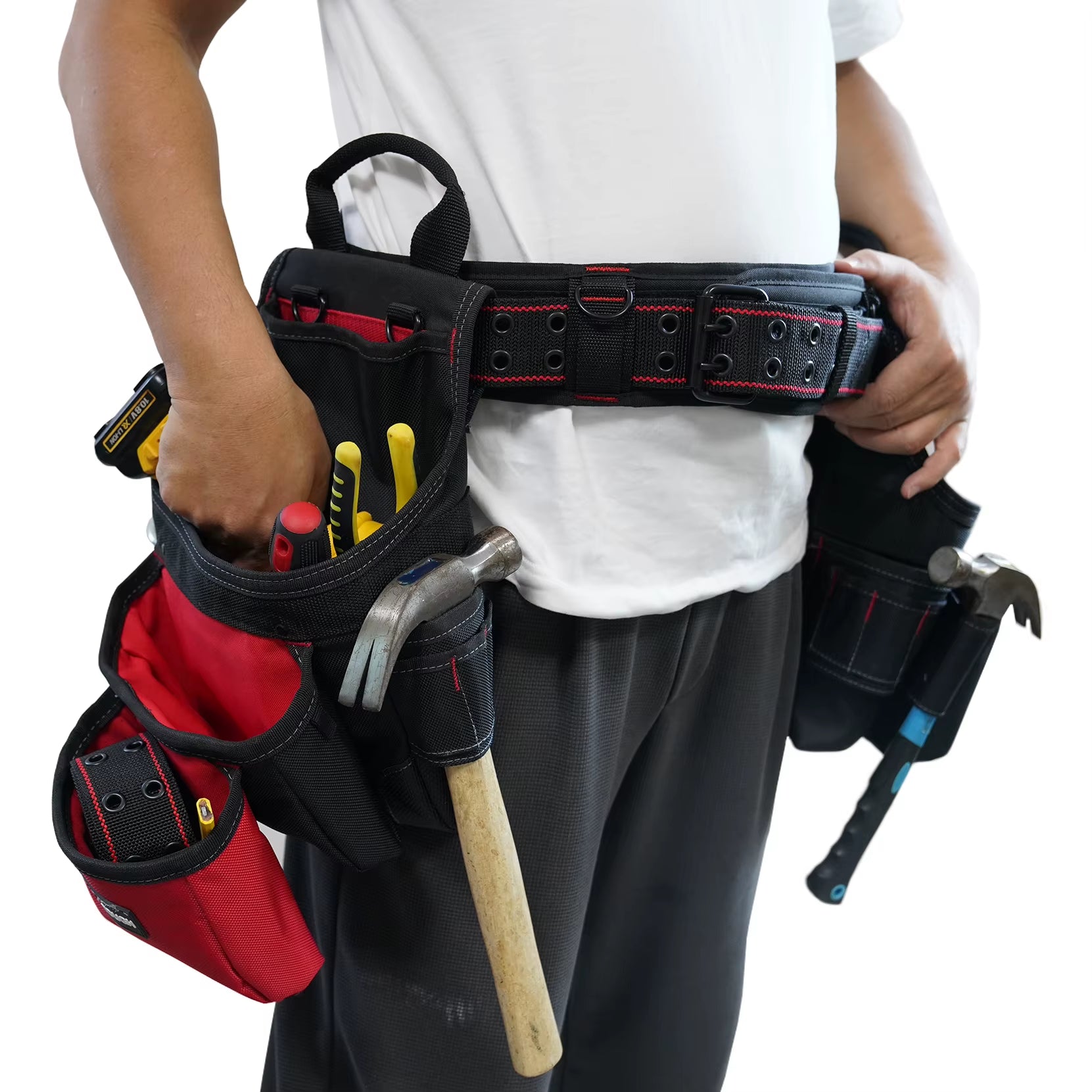 MELOTOUGH Padded Tool Belt with D Ring for Men Construction Strong Durable Double Metal Roller Buckle,Adjustable Waist