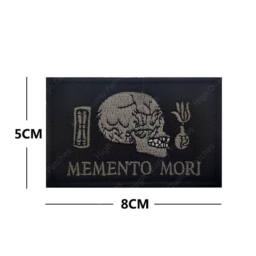 Memento Mori Warning Embroidered Patch Tactical Emblem Armband Skull Applique Skull and Bones Memorial Tactical Badge Armband