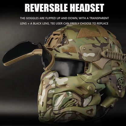 W-Ronin Assault Tactical Helmet and Tactical Mask Modular Design Built-In Headset Anti-Fog Fan Helmet Airsoft Hunting Equipment