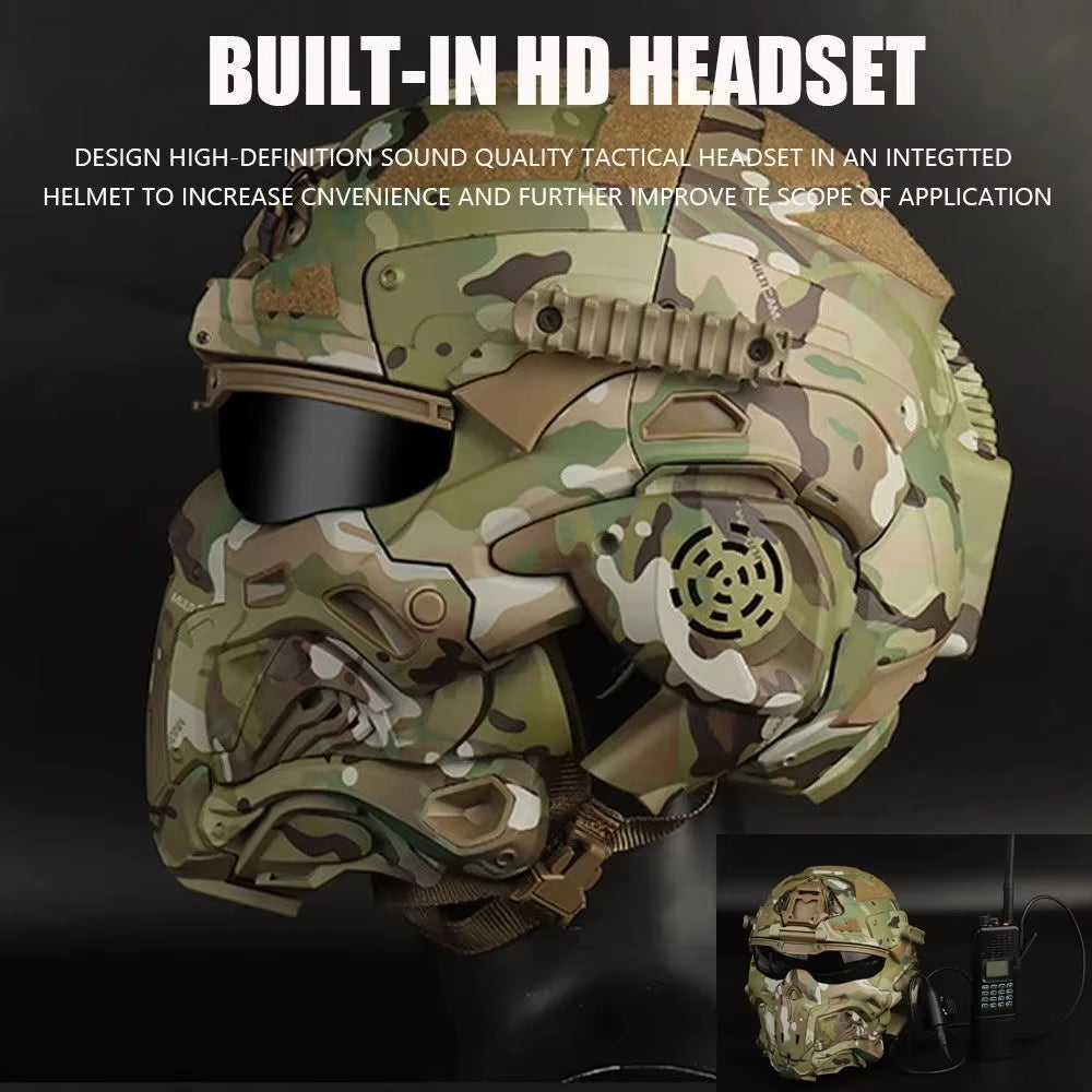 W-Ronin Assault Tactical Helmet and Tactical Mask Modular Design Built-In Headset Anti-Fog Fan Helmet Airsoft Hunting Equipment