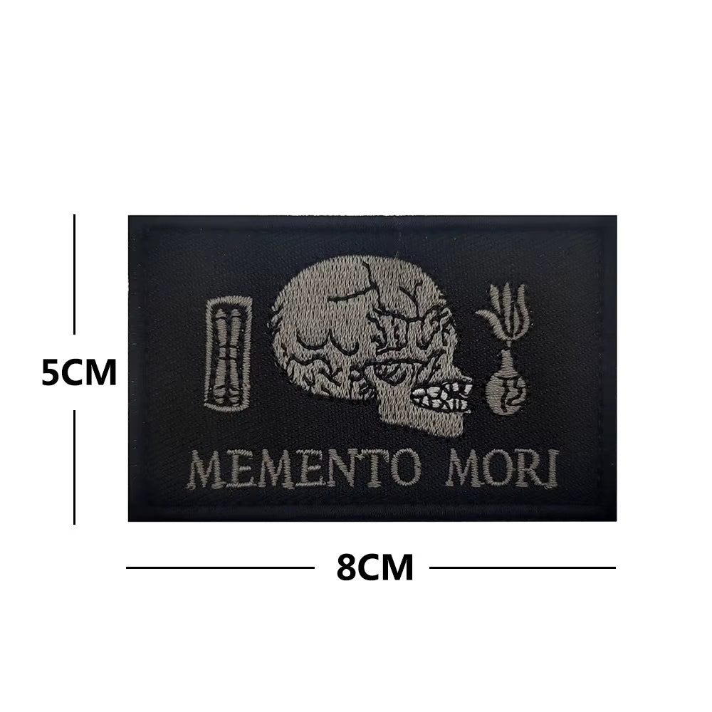 Memento Mori Warning Embroidered Patch Tactical Emblem Armband Skull Applique Skull and Bones Memorial Tactical Badge Armband