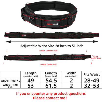 MELOTOUGH Padded Tool Belt with D Ring for Men Construction Strong Durable Double Metal Roller Buckle,Adjustable Waist