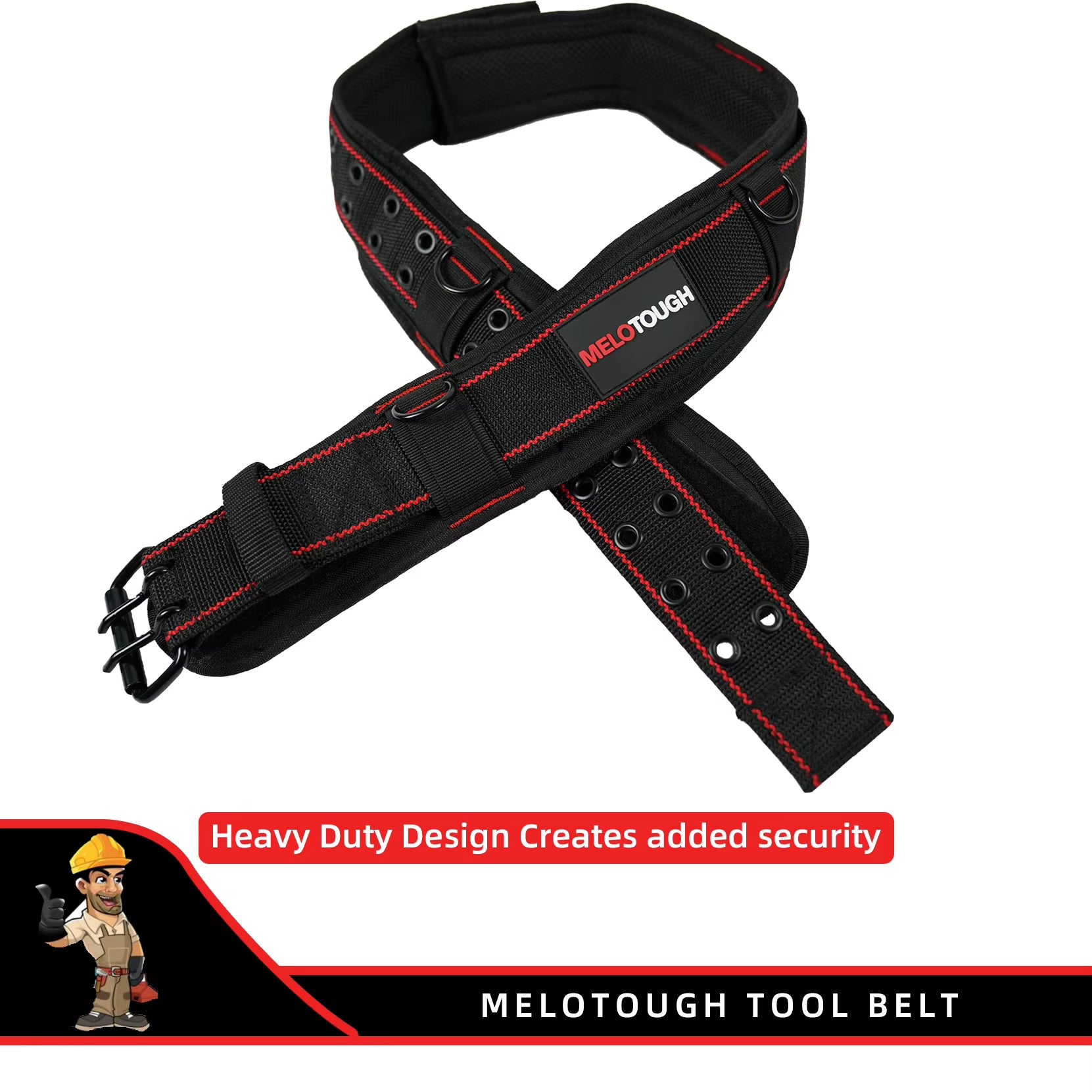 MELOTOUGH Padded Tool Belt with D Ring for Men Construction Strong Durable Double Metal Roller Buckle,Adjustable Waist