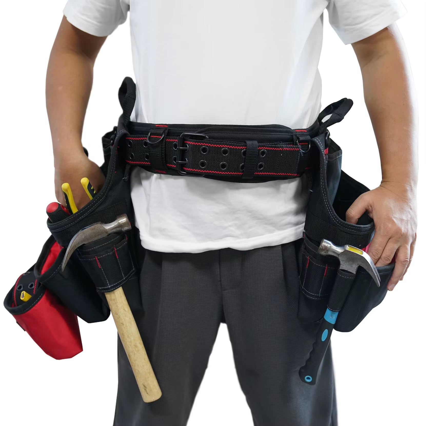 MELOTOUGH Padded Tool Belt with D Ring for Men Construction Strong Durable Double Metal Roller Buckle,Adjustable Waist