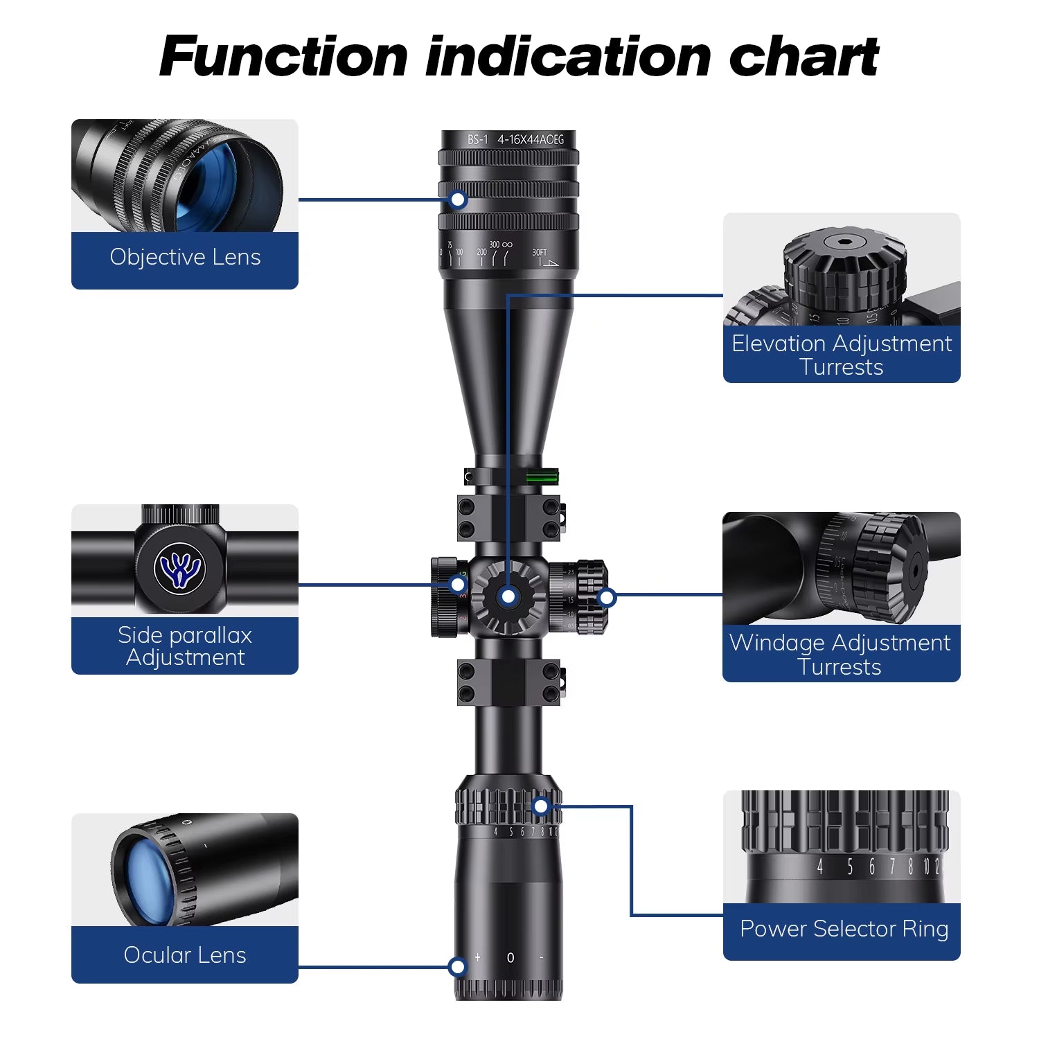 Tactical 4-16X44 AOE Riflescope Hunting Scopes Tactical Airsoft Luneta Para Rifle De Caça Red Green Illuminated Sight Sniper